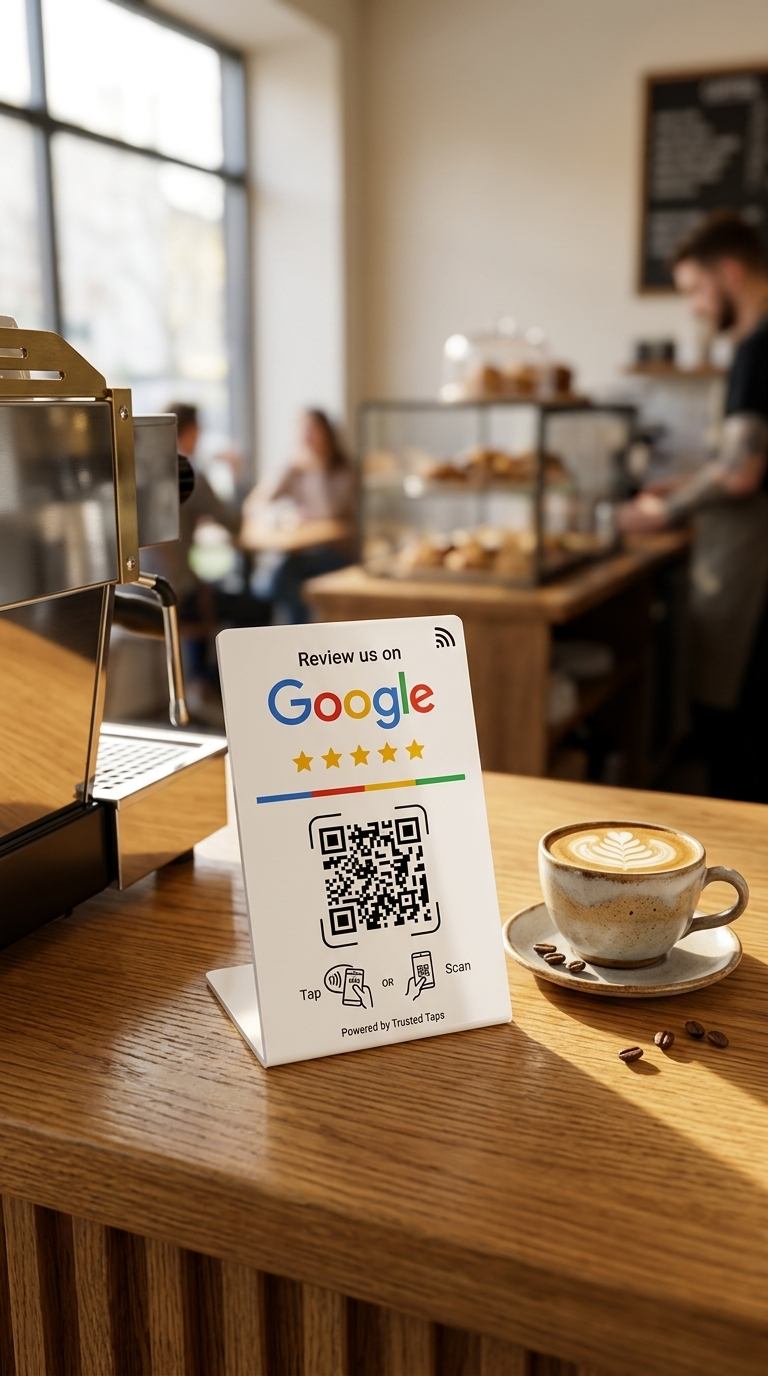 Stand placed on a café counter